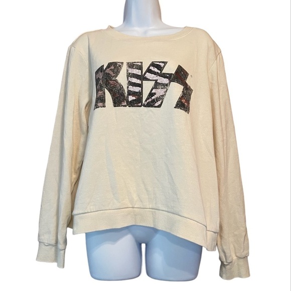 Kiss Band Distressed Letter Graphic Animal Print Sweatshirt - Picture 2 of 4